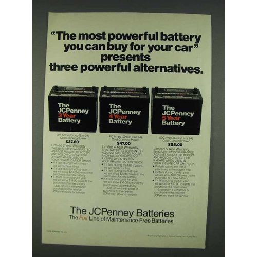 1978 JCPenney Batteries Ad - Most Powerful for Car