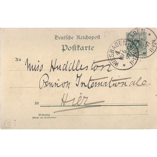 Victorian Lady sketch. WIESBADEN, GERMANY 1897 postmark. used ANTIQUE postcard =