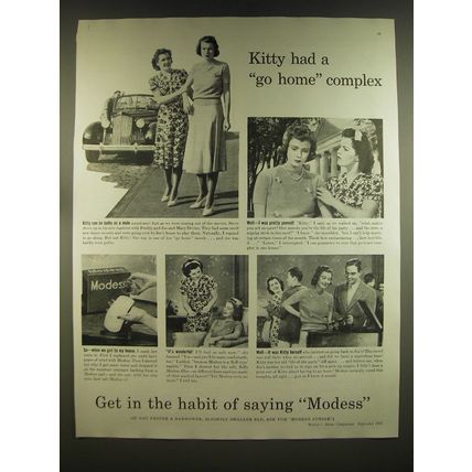 1939 Modess Sanitary Products Ad - Kitty had a go home complex