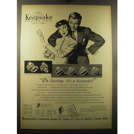 1949 Keepsake Rings Ad - Hollister, Heather, Orleans, Copley, Tremont and Jonqui