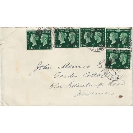 GB 1940 cover with Greenock pm & 5x stamp centenary halfpenny stamps