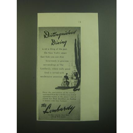 1946 The Lombardy Hotel Ad - Distinguished Dining