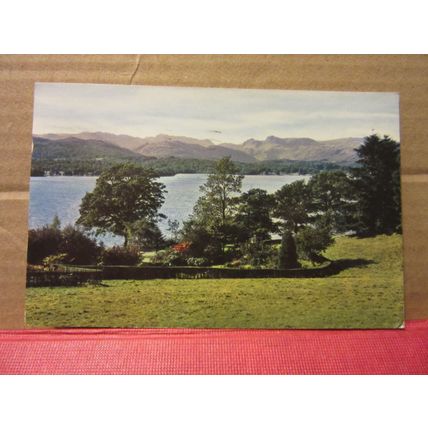 LAKE WINDERMERE AND THE LANGDALES , vintage used postcard 1965 pm =