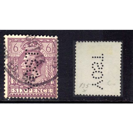 GB 1912 - 24 KGV 6d Dull Purple Wmk 100 SG 384 Perfins YOST ( C1286 )