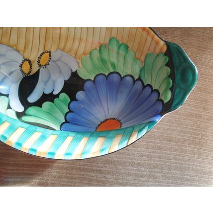 Gray's Hampton Art Deco Oval Fruit Bowl / Dish - Blue Marigold