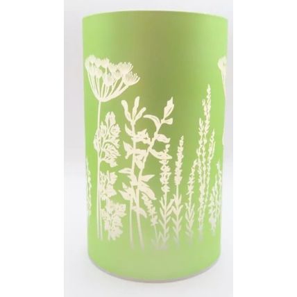 White Floral LED Lamp Small Green Background Glass 14.5 CM Gift Home Decor Light
