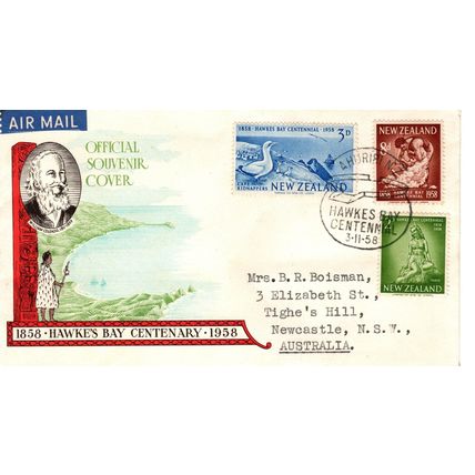 New Zealand 1958 Hawke's Bay Centenary, First Day cover