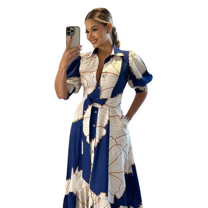 European And American Irregular High Waist Temperament Shirt Cardigan Printing M