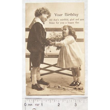 vintage postcard Your Birthday - Boy & Girl