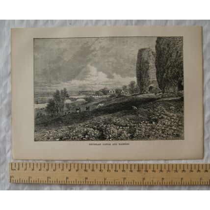 Vintage engraving Rhudd;am Castle and Marshes