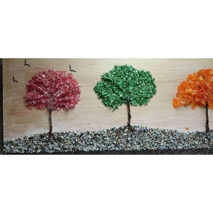 Four Seasons Mosaic Hanging Wall Decoration OOAK, 21"x6 1/4"