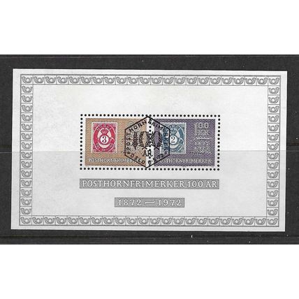 NORWAY 1972 CENTENARY POSTHORN STAMPS MINIATURE SHEET USED SG MS679