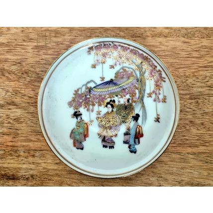 Antique Japanese Geisha Tea Cup Set | Hand-Painted Porcelain Teacup Saucer