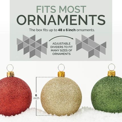 Christmas Ornament Storage Container,Box Stores up to 96-3 Inch Ornaments, Adjus