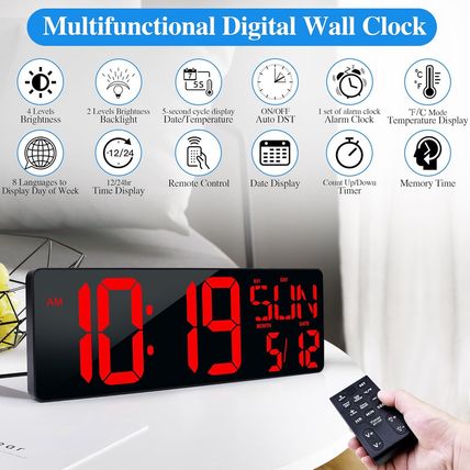 Large Digital Wall Clock with Remote Control 17.2" LED Large Display Timer with