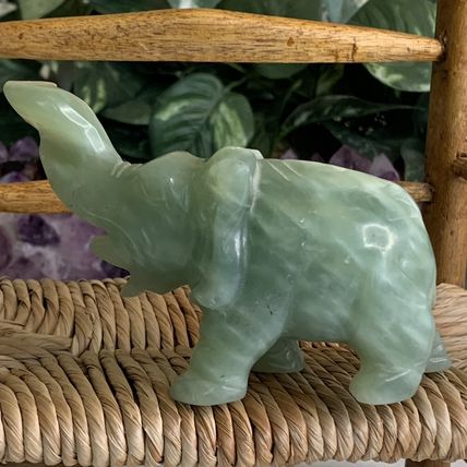 Vintage Green Jade Stone Hand Carved Elephant Figurine Lucky Statue 5" 255g