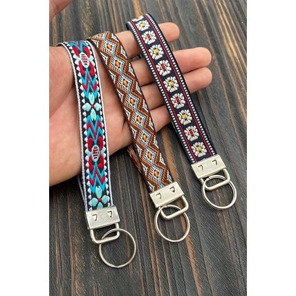 Light Blue Western Pattern Knitted Wristband Keychain