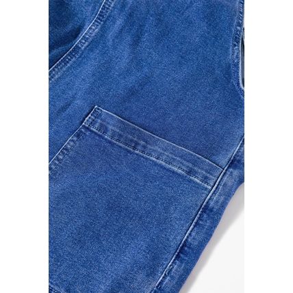 Prussian Blue Mineral Wash Knotted Strap Patched Pocket Wide Leg Denim Overalls