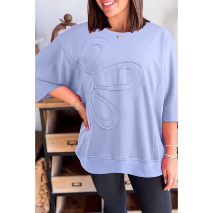 Beau Blue Floral Patched Half Sleeve Tunic Top