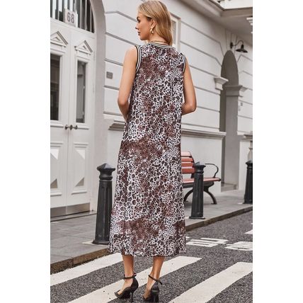 Multicolour Leopard Checkered Double Printed Reversible Sleeveless Long Dress