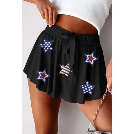 Black Sequined Flag Star Active Mini Skort