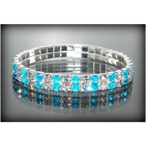 2 Row Wedding Party Light Blue Clear Rhinestone Stretch Bracelet Jewellery 1371