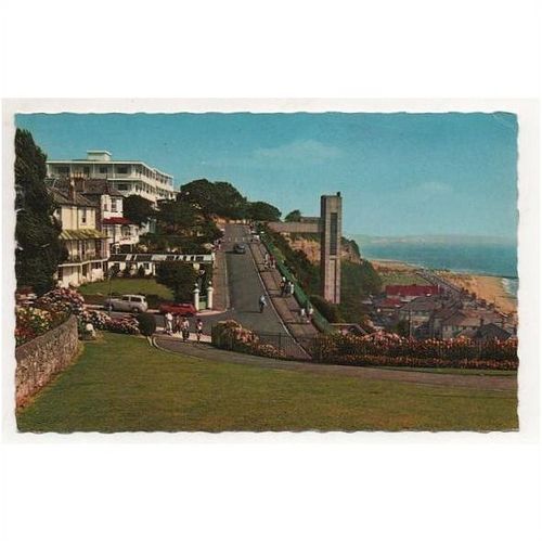 Shanklin Isle of Wight postcard old cars Cliff lift pu 1968 publicity slogan pm