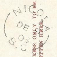 Nicola, BC cancel 1908, RF C
