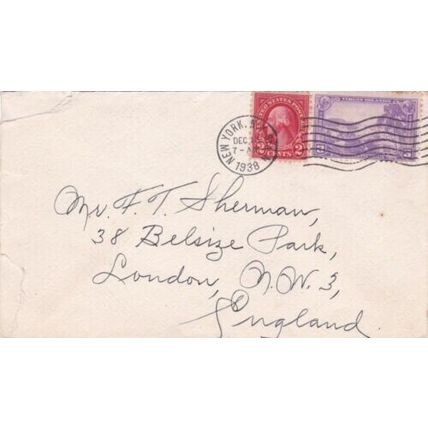 United States 1938 New York to London Cover New York cancel written VGC