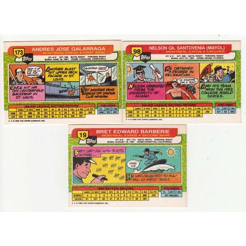 Three 1989 Topps Big Expos cards #19 Barberie, #98 Santovenia, #173 Galarraga