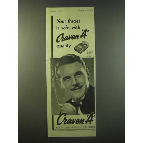1940 Craven A Cigarettes Ad - Your throat is safe with Craven A quality