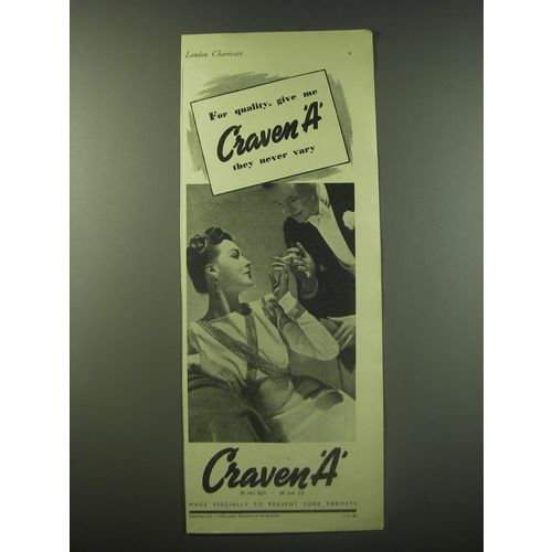 1940 Craven A Cigarettes Ad - For quality, give me Craven A they never vary