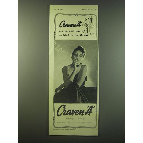 1940 Craven A Cigarettes Ad - Craven A are so cool and so kind to the throat