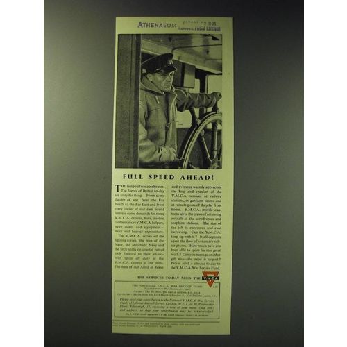 1942 Y.M.C.A. Young Men's Christian Association Ad - Full speed ahead!