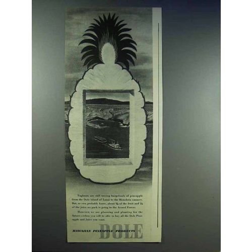 1943 Dole Pineapple Ad - Tugboats Towing Bargeloads