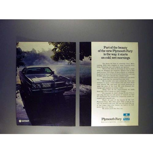 1973 Plymouth Fury Car Ad - Part of the Beauty!
