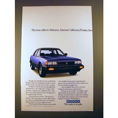 1983 Honda Accord 4-Door Sedan Car Ad - Best Seller