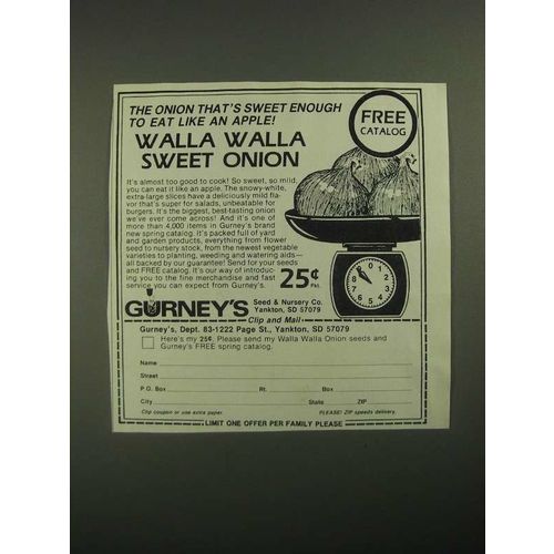 1987 Gurney's Walla Walla Sweet Onion Ad - Eat Like an Apple