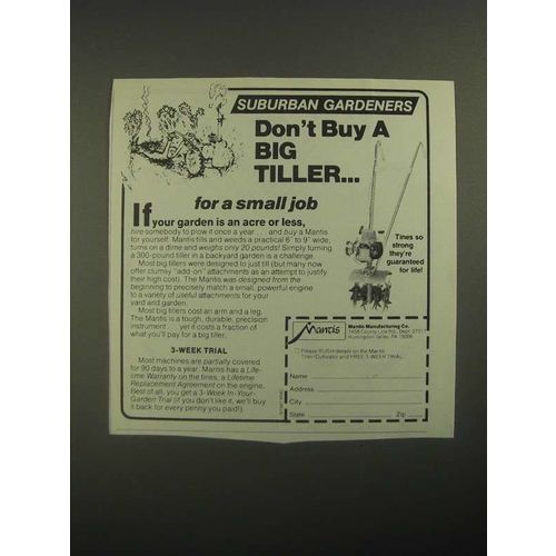 1987 Mantis Tiller Ad - Suburban Gardeners