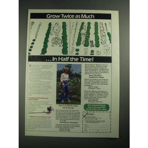 1987 Mantis Tiller/Cultivator Ad - Grow Twice as Much