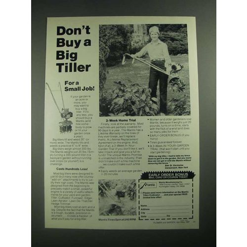 1987 Mantis Tiller/Cultivator Ad - Don't Buy a Big Tiller