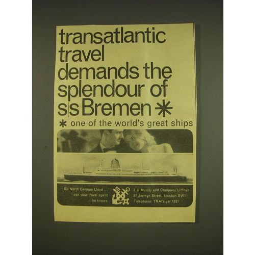 1963 North German Lloyd Ad - Transatlantic travel splendour of SS Bremen