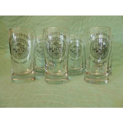 SET OF 6 RARE TOWN of MILTON MASSACHUSETTS TERCENTENARY 1662-1962 GLASSES