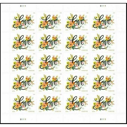 Love Flourishes Wedding Sheet of 20 Current Rate Postage Stamps Scott 5255