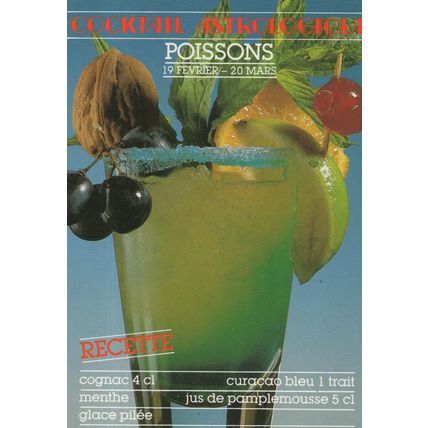 Pisces The Fish Alcohol Zodiac Drink Cocktail French Postcard