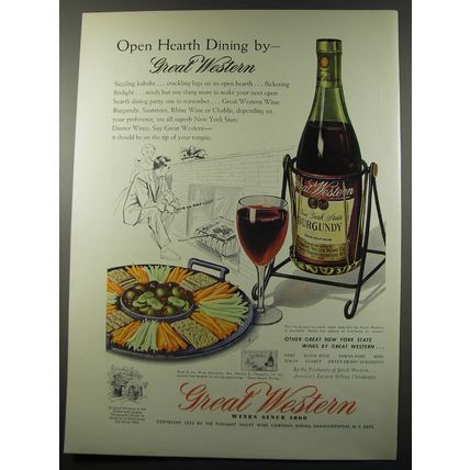 1955 Great Western Burgundy Wine Ad - Open hearth dining