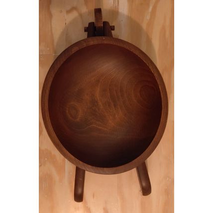 Woodcroftery Wheel Barrow Wood Bowl 14" Long Signed MCM Display Nuts Candy