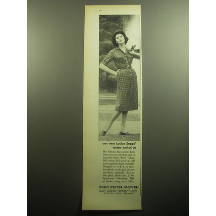 1958 Saks Fifth Avenue Dress Ad - Our own Louise Suggs' tartan exclusive