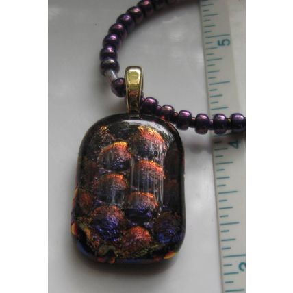 Dichroice Fused Glass Pendant & Glass Bead Handmade Necklace, orange / purple