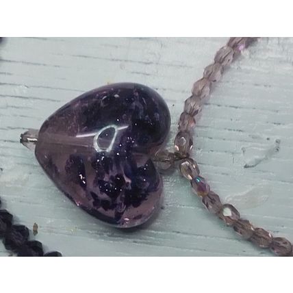 Purple Beaded Necklace With Glass Heart Pendant